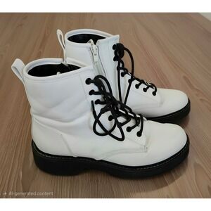 White Goth Combat Boots  Side Zip Platform Lug Sole Size 7.5M
Punk Goth y2k Rave